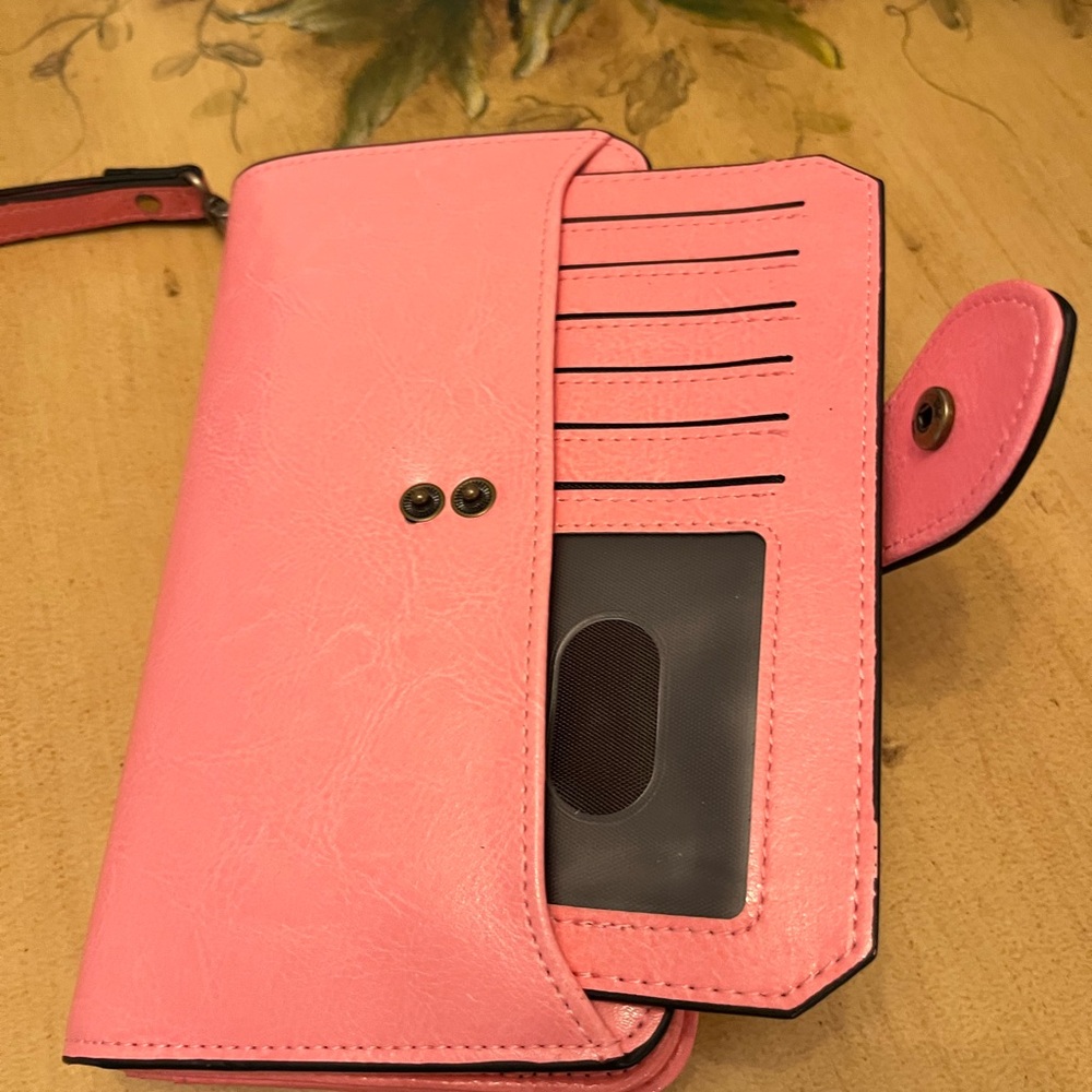 Pink Wallet with Card Slots and Snap Closure